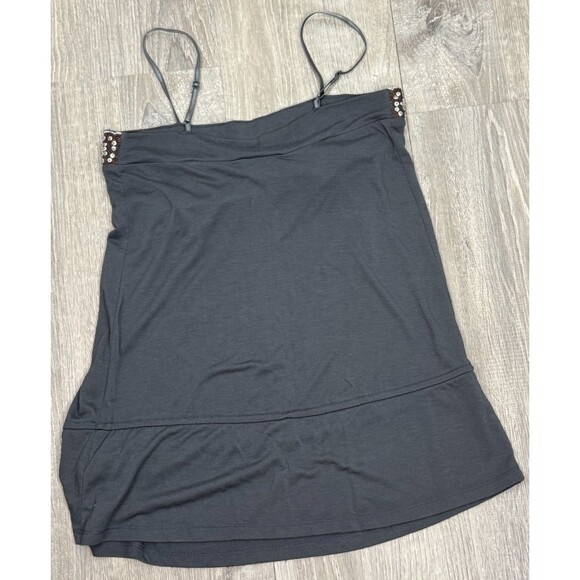 Weavers Girl Moto Boho Tank Top Earthy Green Metal‎ Sequin Tee Medium Coastal - Picture 3 of 4